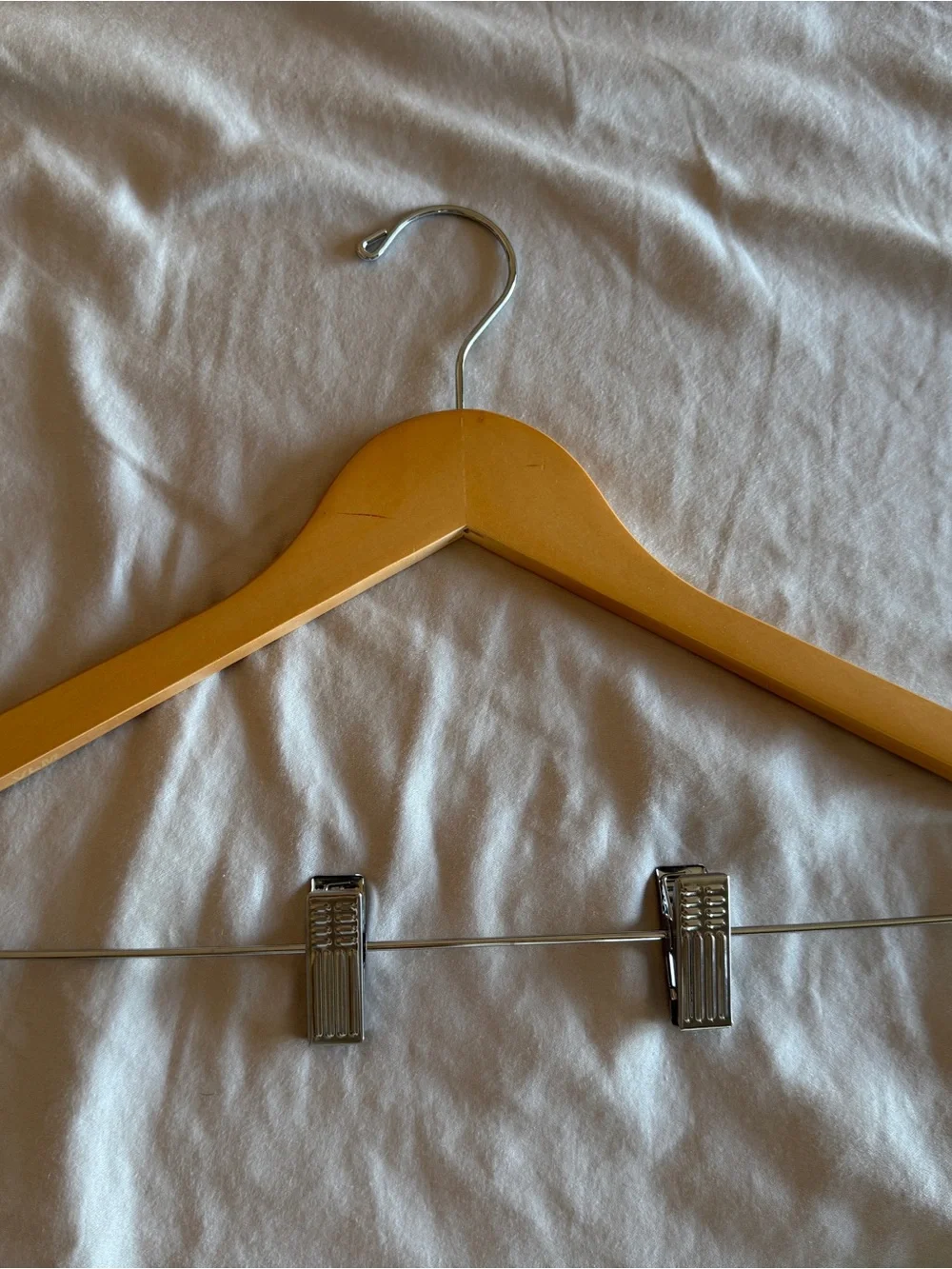 Wooden Wood Hanger with Clips, Heavy Duty Natural Wood Pants Hanger 17.5” X 10”
